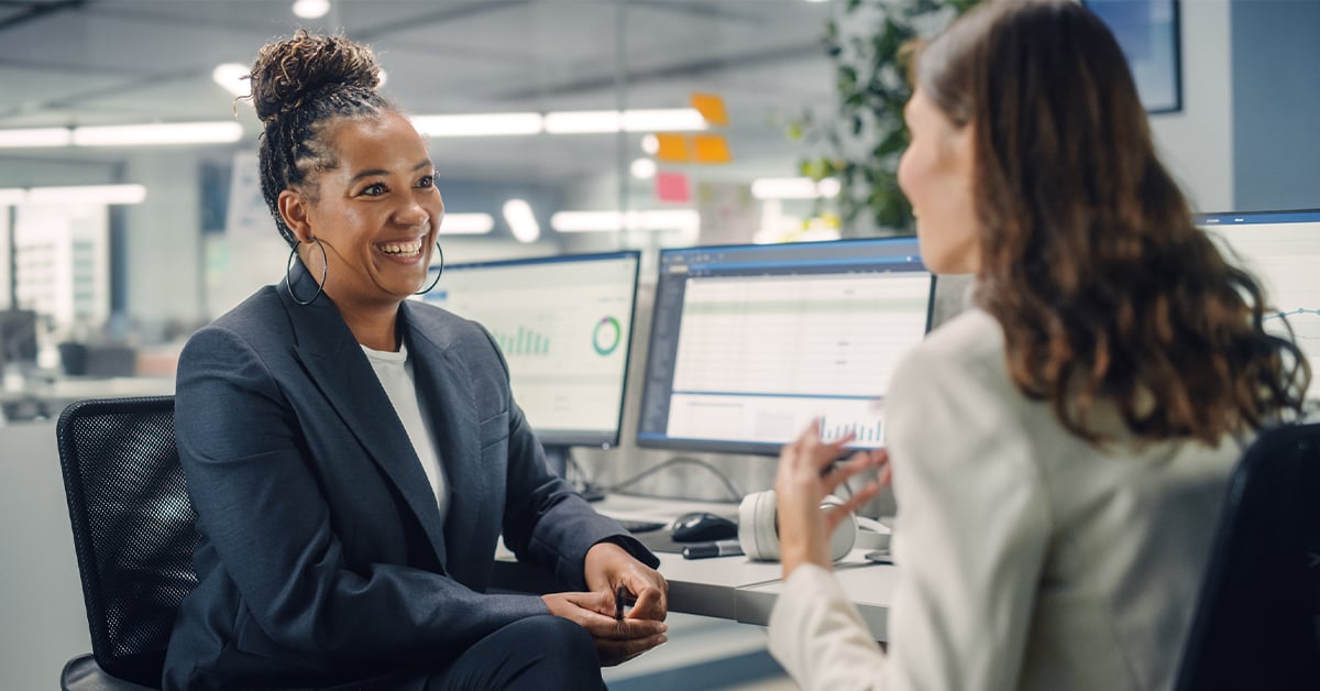 Employees discussing company's financial foundation